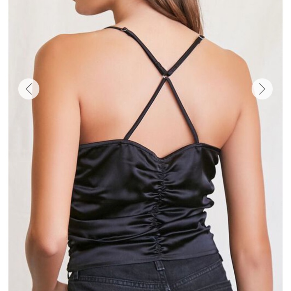 NWT Ruched Satin Criss Cross Cami - Forever 21 Size Small in Black - Picture 2 of 5